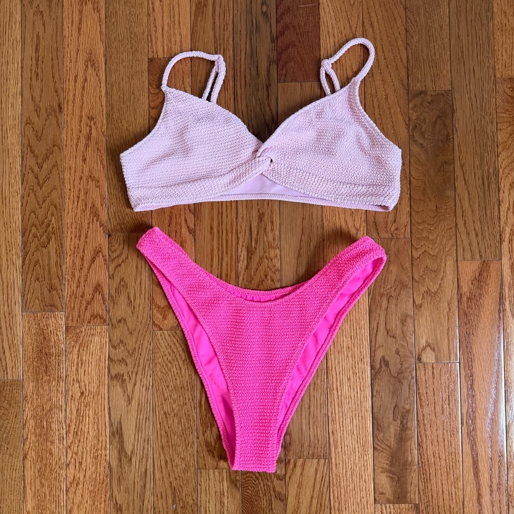 Pacsun LA Hearts pink ruched bikini set